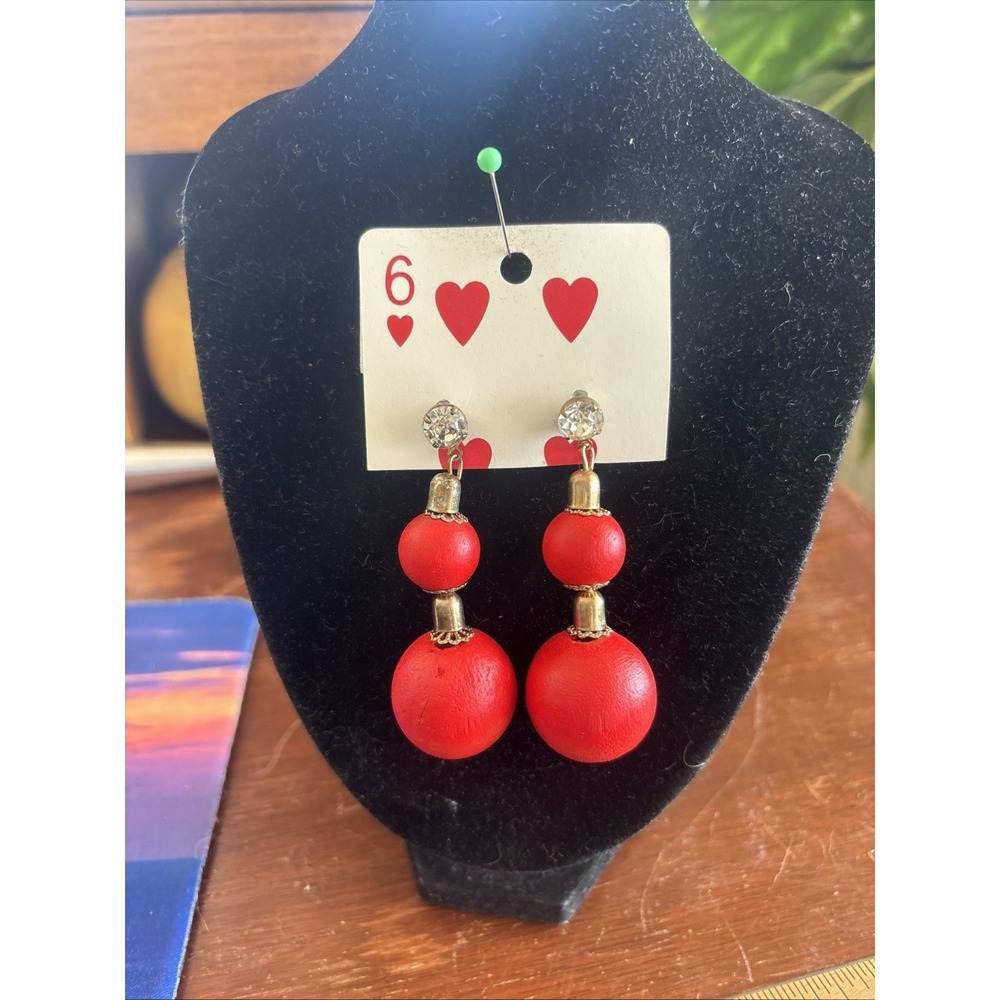 Red Wood Dangle Retro Vintage‎ Earrings Christmas